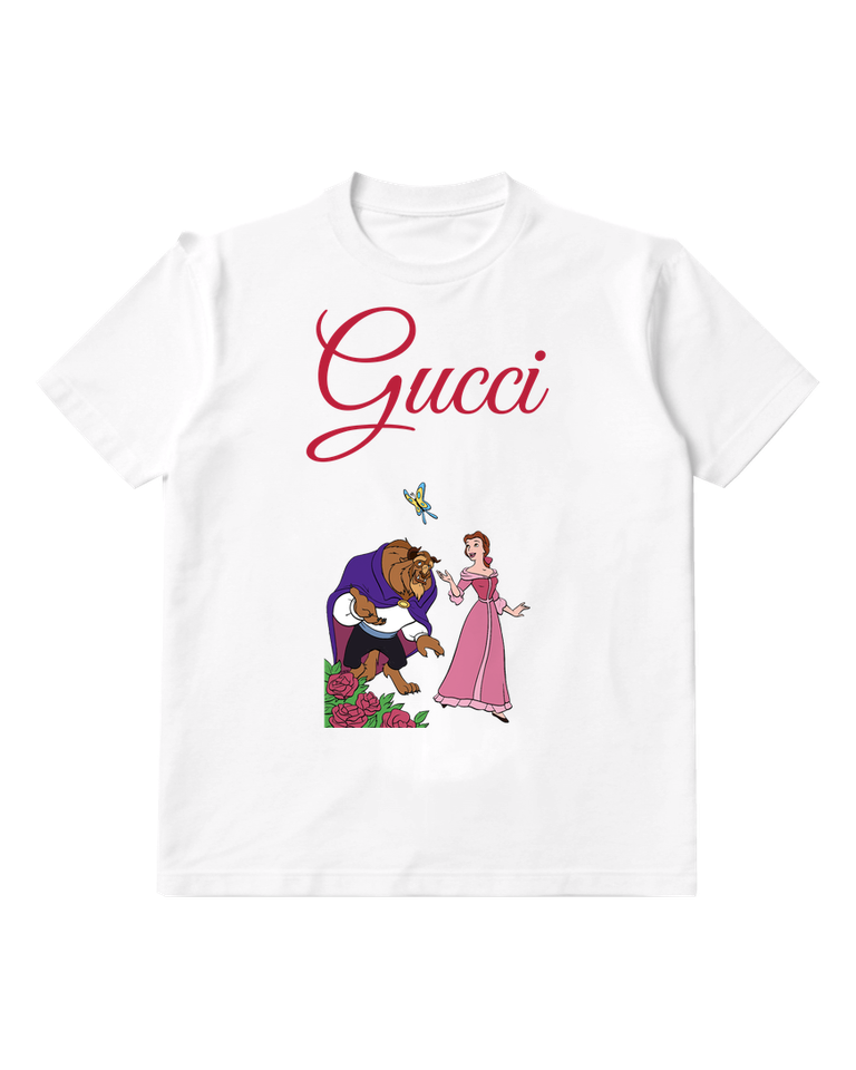 White Belle And Beast In Garden Scene Graphic T-Shirt - front product view