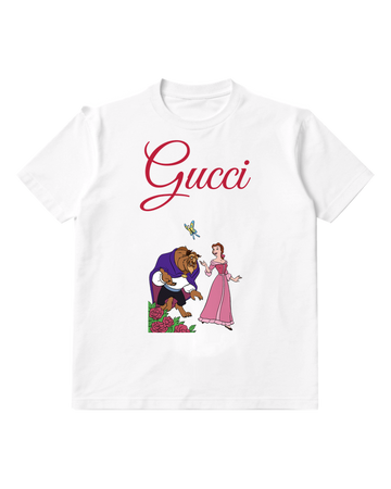 White Belle And Beast In Garden Scene Graphic T-Shirt - front product view