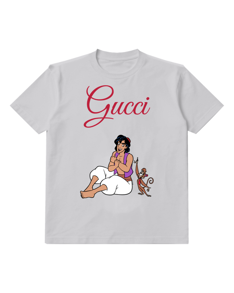 Light Gray Aladdin Sitting Cross Legged Abu Standing Beside Graphic T-Shirt - front product view