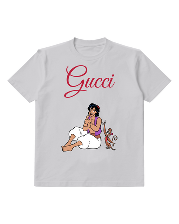 Light Gray Aladdin Sitting Cross Legged Abu Standing Beside Graphic T-Shirt - front product view