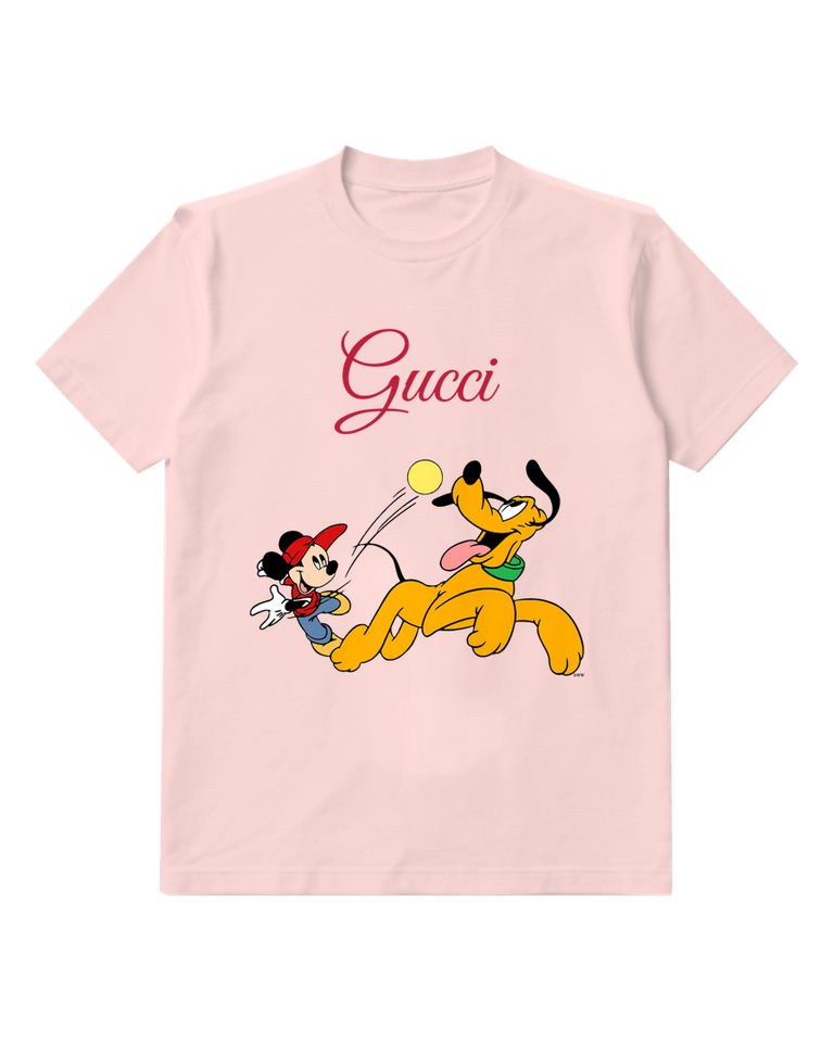 Blush Pink Mickey And Pluto Chasing A Ball Graphic T-Shirt - front product view