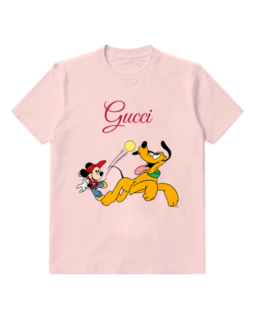 Blush Pink Mickey And Pluto Chasing A Ball Graphic T-Shirt - front product view