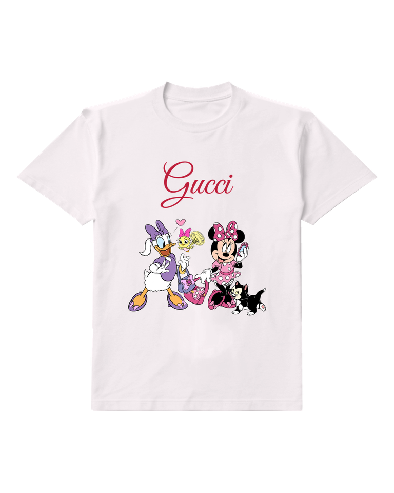 White Minnie And Daisy In Cheerful Poses Graphic T-Shirt - front product view