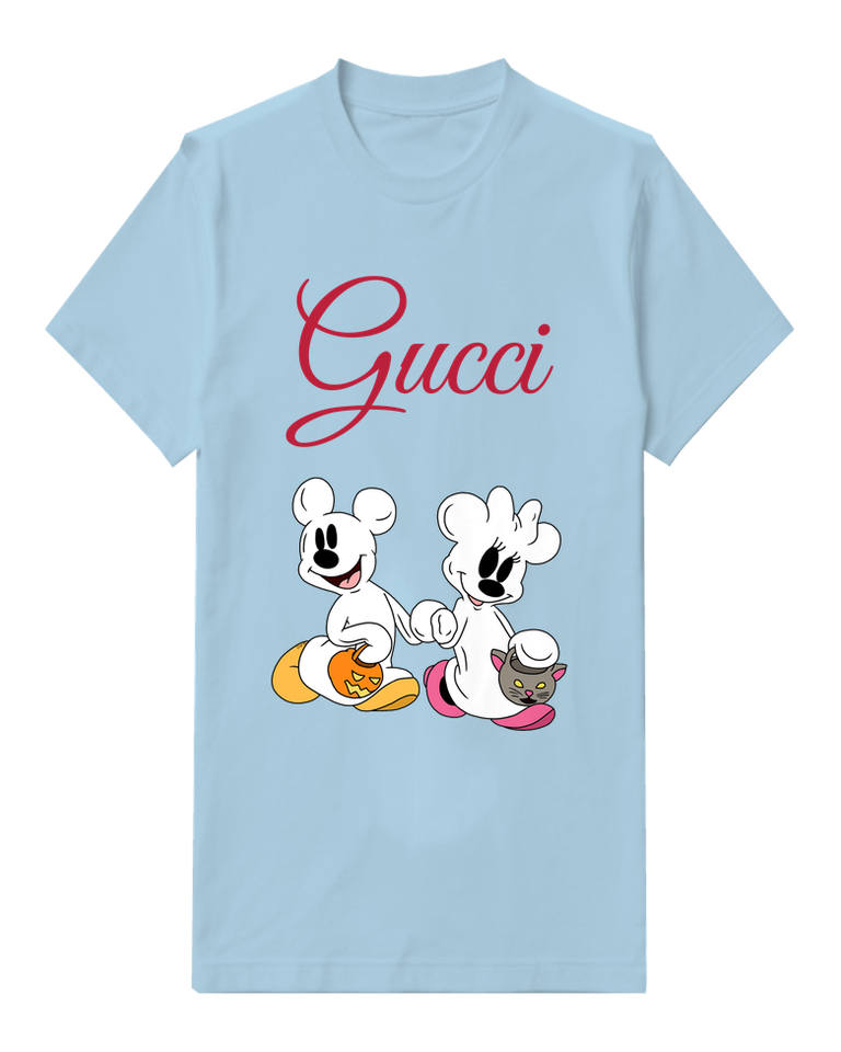 Sky Blue Mickey And Minnie In Halloween Outfits Graphic T-Shirt - front product view