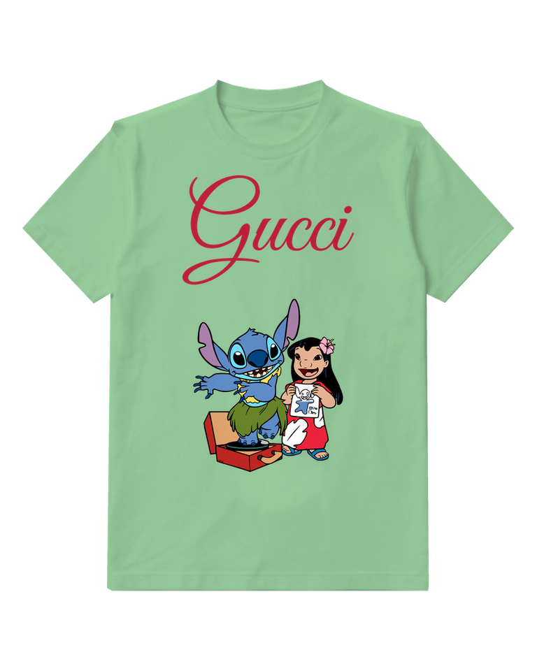 Sage Green Stitch And Lilo Dancing With Record Player Graphic T-Shirt - front product view