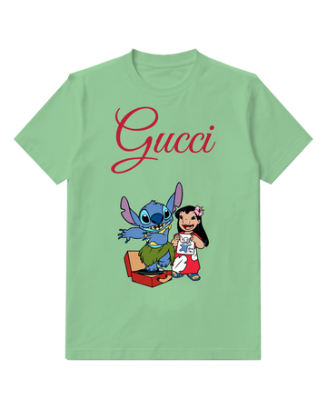 Sage Green Stitch And Lilo Dancing With Record Player Graphic T-Shirt - front product view