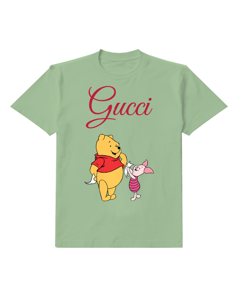 Sage Green Winnie The Pooh And Piglet Holding Paper Graphic T-Shirt - front product view