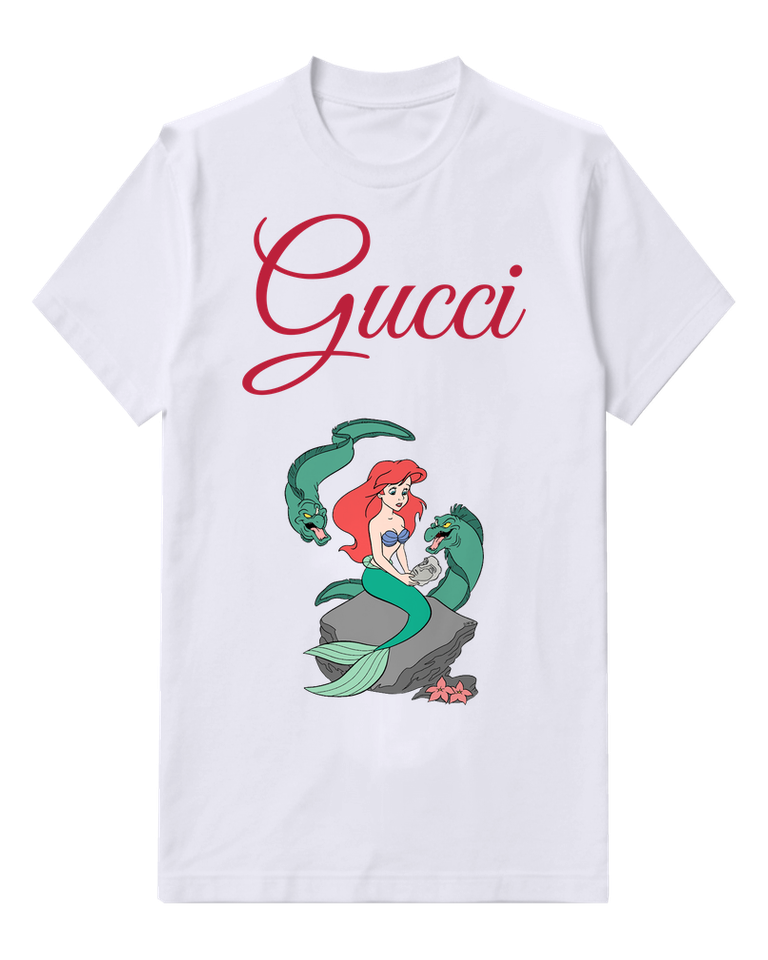 White Ariel Mermaid On Rock With Sea Serpents Graphic T-Shirt - front product view