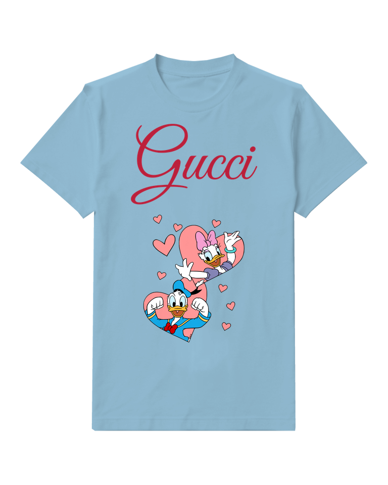 Sky Blue Donald And Daisy In Heart Shapes Graphic T-Shirt - front product view