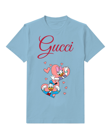 Sky Blue Donald And Daisy In Heart Shapes Graphic T-Shirt - front product view