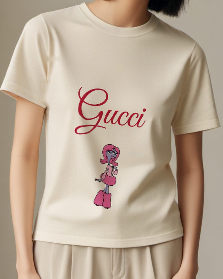 Ivory Tall Pink Character Narrow Legs Graphic T-Shirt - model wearing view