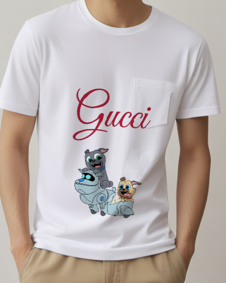 Light Gray Bingo And Rolly On Robotic Vehicle Graphic T-Shirt - model wearing view