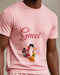 Blush Pink Mickey And Pluto Building Snowman Graphic T-Shirt - model wearing view