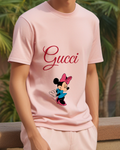 Blush Pink Mouse Blue Skirt Side Turn Graphic T-Shirt - model wearing view