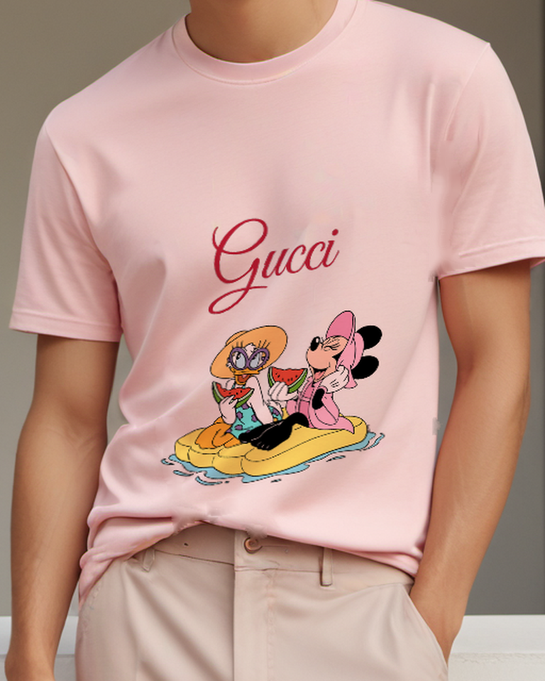 Blush Pink Daisy Duck And Minnie Mouse On Float Graphic T-Shirt - model wearing view
