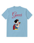 Sky Blue Dark Haired Princess Red Apple Graphic T-Shirt - front product view