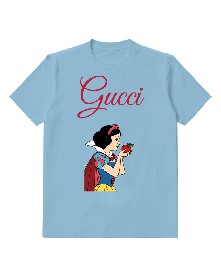 Sky Blue Dark Haired Princess Red Apple Graphic T-Shirt - front product view