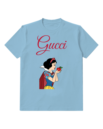 Sky Blue Dark Haired Princess Red Apple Graphic T-Shirt - front product view