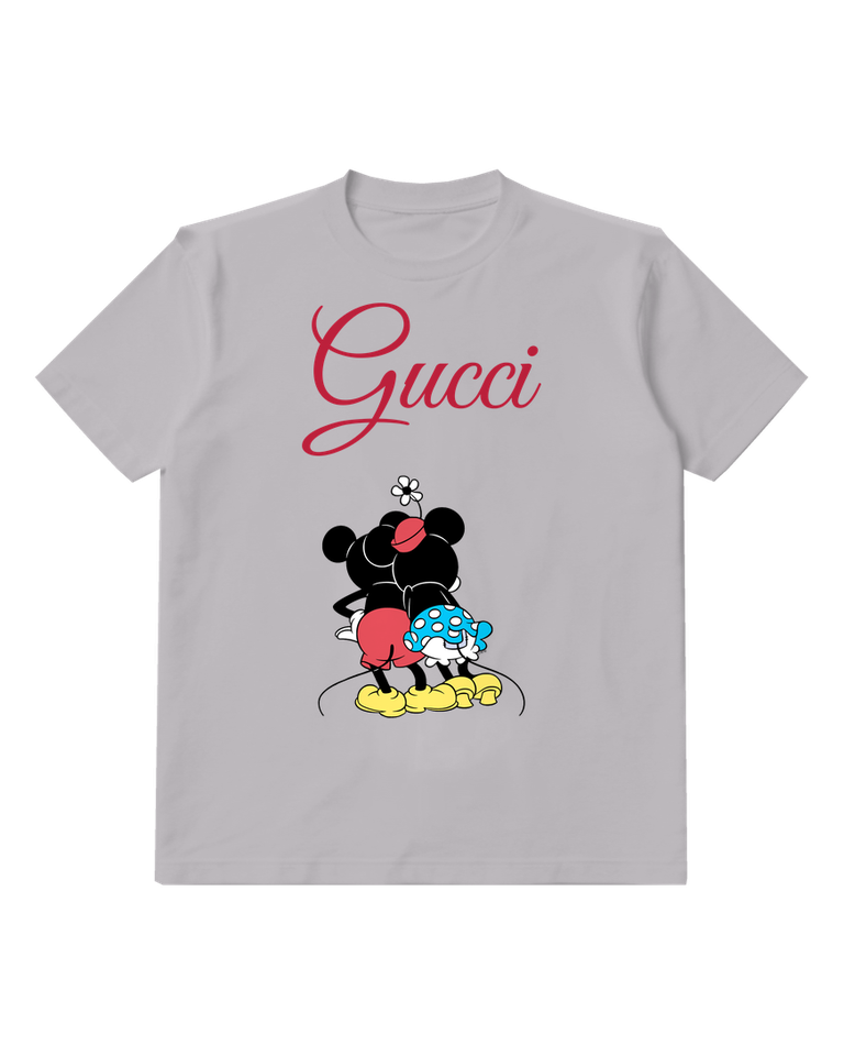 Light Gray Mickey And Minnie In Close Embrace Graphic T-Shirt - front product view