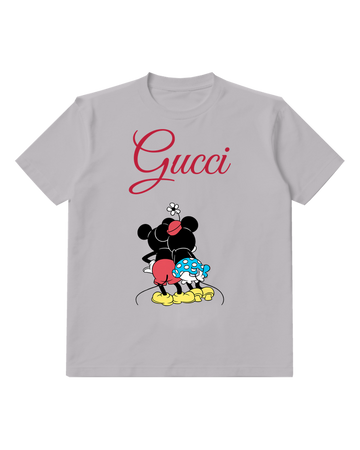 Light Gray Mickey And Minnie In Close Embrace Graphic T-Shirt - front product view