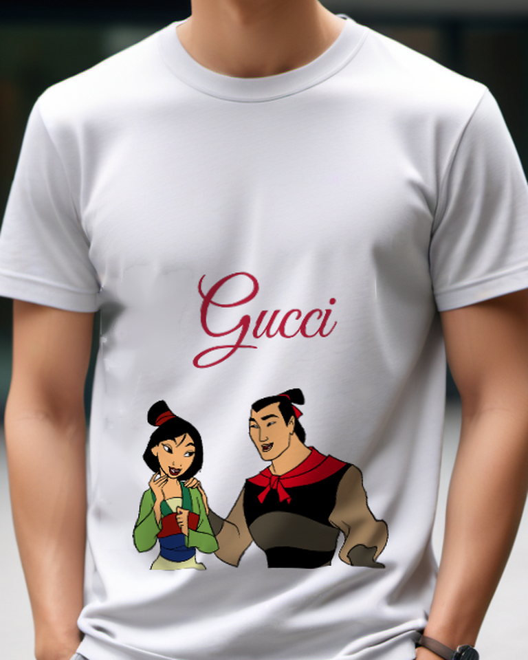 Light Gray Mulan And Li Shang Smiling Together Graphic T-Shirt - model wearing view