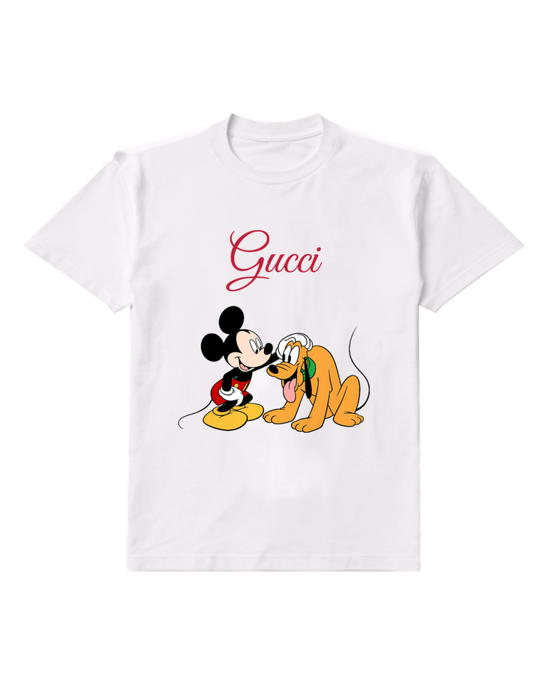 White Mickey Mouse And Pluto Together Graphic T-Shirt - front product view