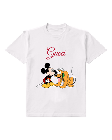 White Mickey Mouse And Pluto Together Graphic T-Shirt - front product view