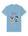 Sky Blue Mickey Mouse Holding Gift Dancing Graphic T-Shirt - front product view
