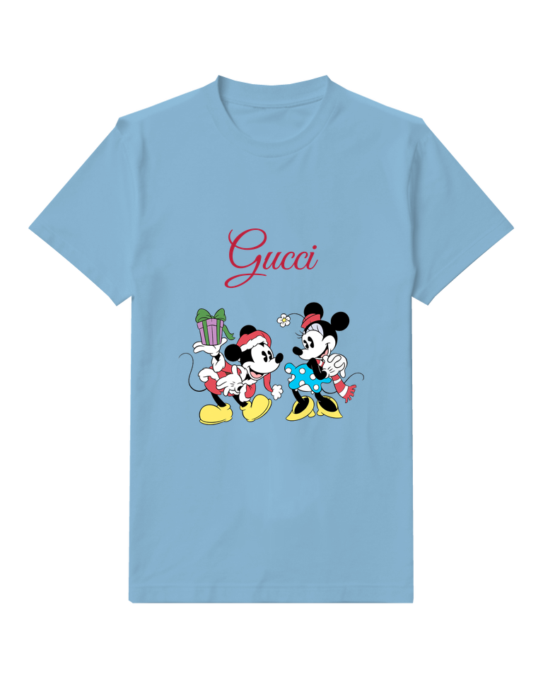 Sky Blue Mickey Mouse Holding Gift Dancing Graphic T-Shirt - front product view