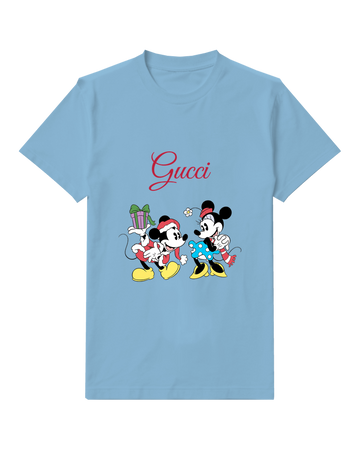 Sky Blue Mickey Mouse Holding Gift Dancing Graphic T-Shirt - front product view