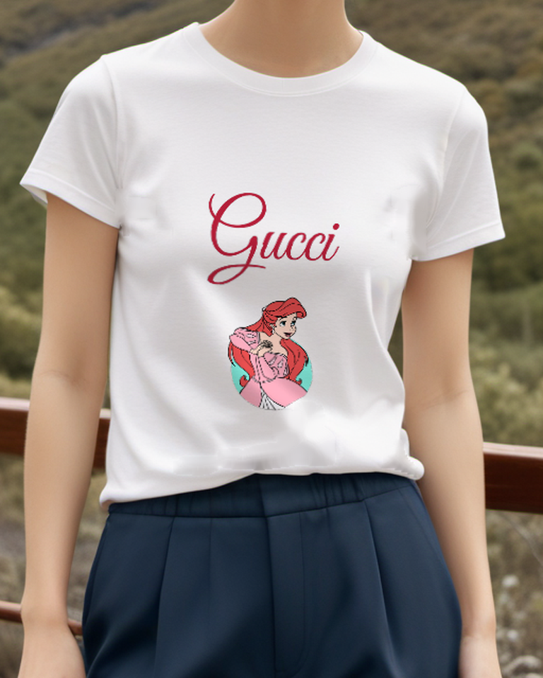 White Red Haired Princess Pink Gown Graphic T-Shirt - model wearing view