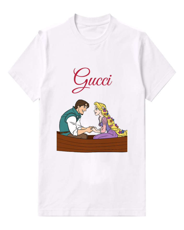 White Rapunzel And Flynn Rider In Boat Graphic T-Shirt - front product view