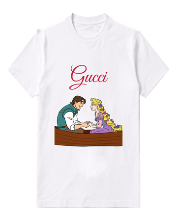 White Rapunzel And Flynn Rider In Boat Graphic T-Shirt - front product view