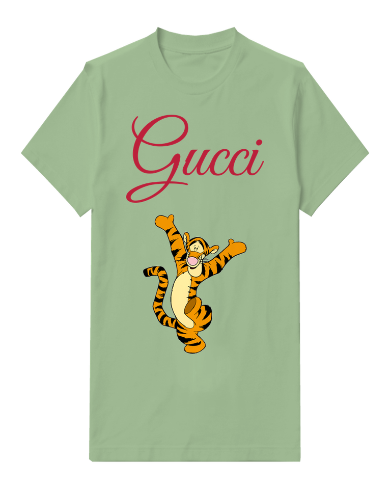 Sage Green Tiger Tall Arms Stretch Graphic T-Shirt - front product view
