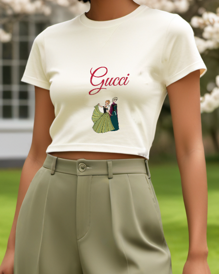 White Anna And Elsa In Formal Dresses Graphic T-Shirt - model wearing view