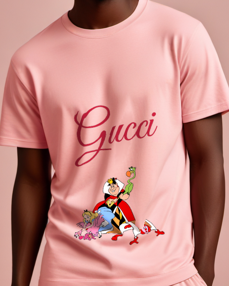 Blush Pink Queen Of Hearts With Alice And Bird Graphic T-Shirt - model wearing view