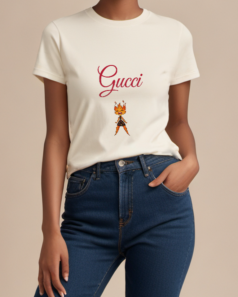 Ivory Fiery Haired Girl Dark Outfit Graphic T-Shirt - model wearing view