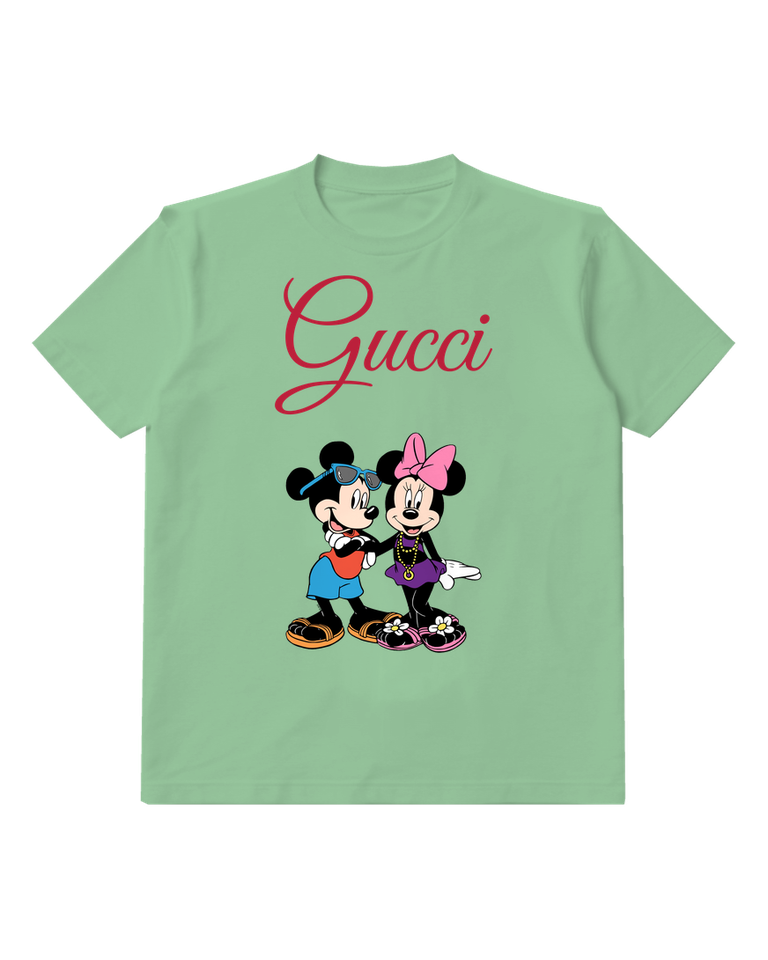 Sage Green Mickey And Minnie In Summer Attire Graphic T-Shirt - front product view