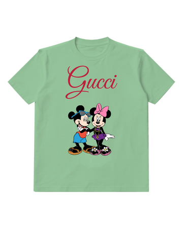 Sage Green Mickey And Minnie In Summer Attire Graphic T-Shirt - front product view