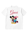 White Mickey And Minnie In Affectionate Embrace Graphic T-Shirt - front product view