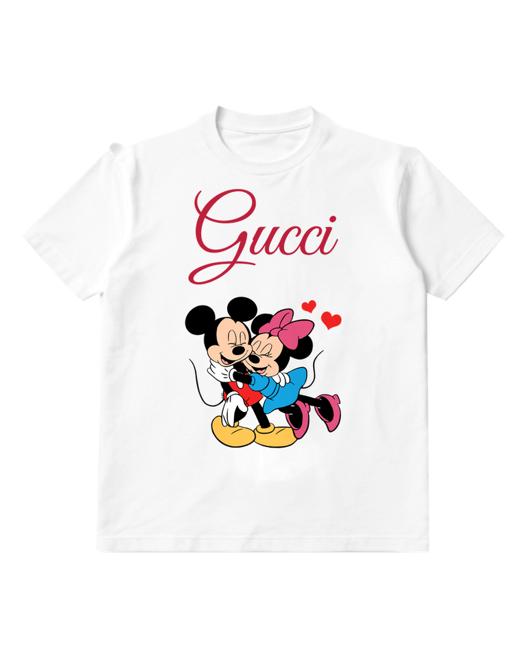 White Mickey And Minnie In Affectionate Embrace Graphic T-Shirt - front product view