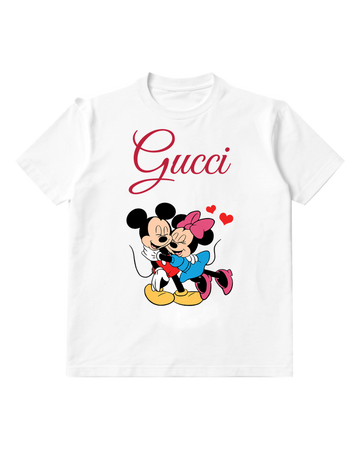 White Mickey And Minnie In Affectionate Embrace Graphic T-Shirt - front product view