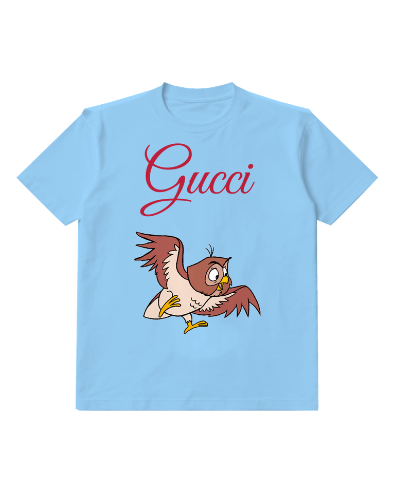 Sky Blue Little Brown Owl Flying Graphic T-Shirt - front product view