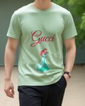 Sage Green Ariel Holding Small Red Bird Graphic T-Shirt - model wearing view