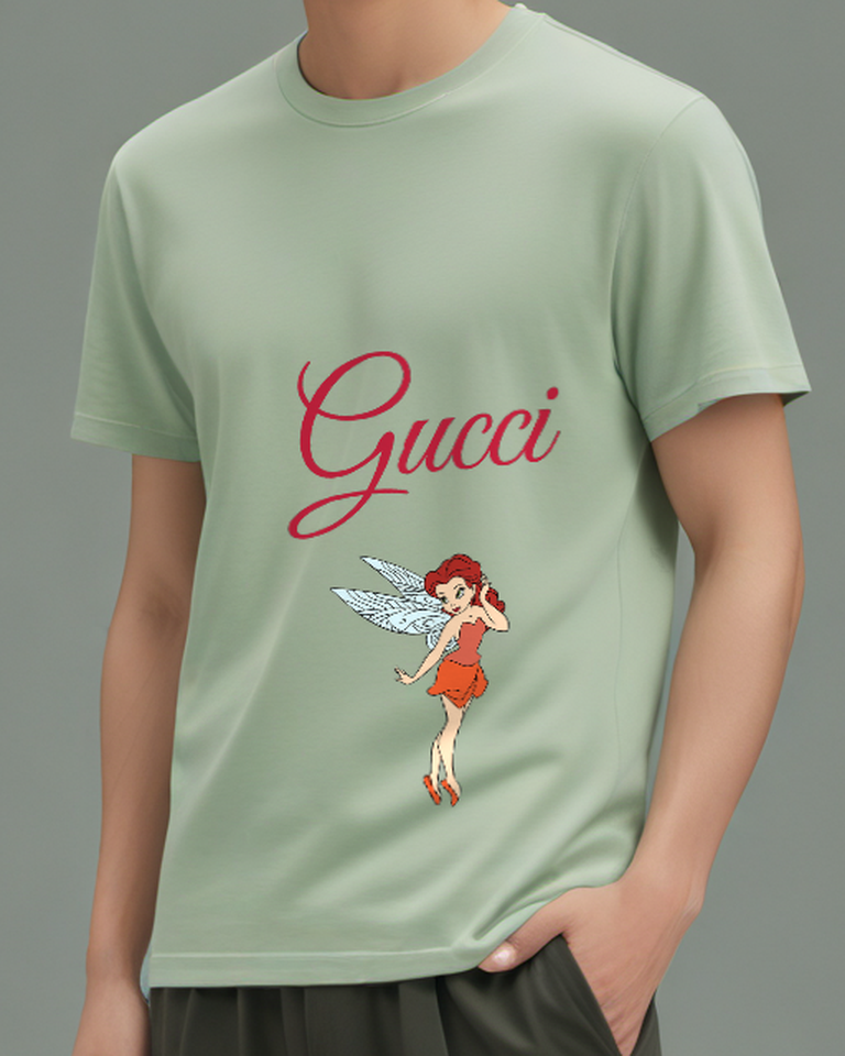 Sage Green Orange Fairy Outstretched Arm Graphic T-Shirt - model wearing view