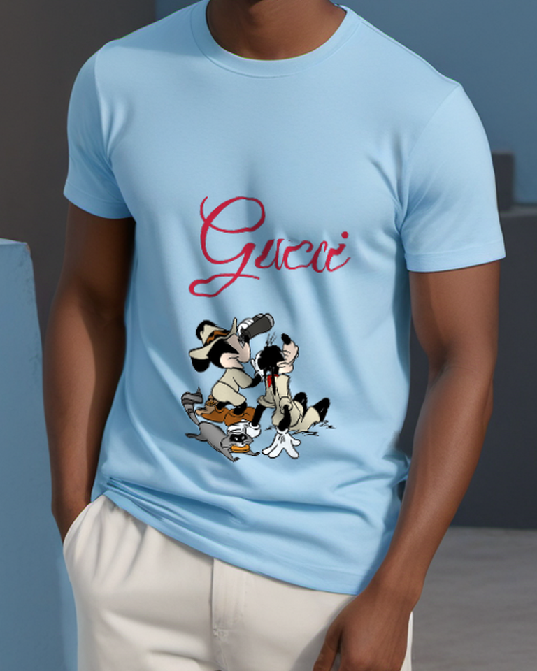 Sky Blue Mickey And Goofy In Safari Gear Graphic T-Shirt - model wearing view