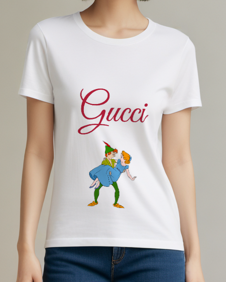 White Peter Pan Lifts Wendy In Dance Graphic T-Shirt - model wearing view