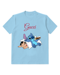 Sky Blue Stitch And Lilo Playful Cuddling Graphic T-Shirt - front product view