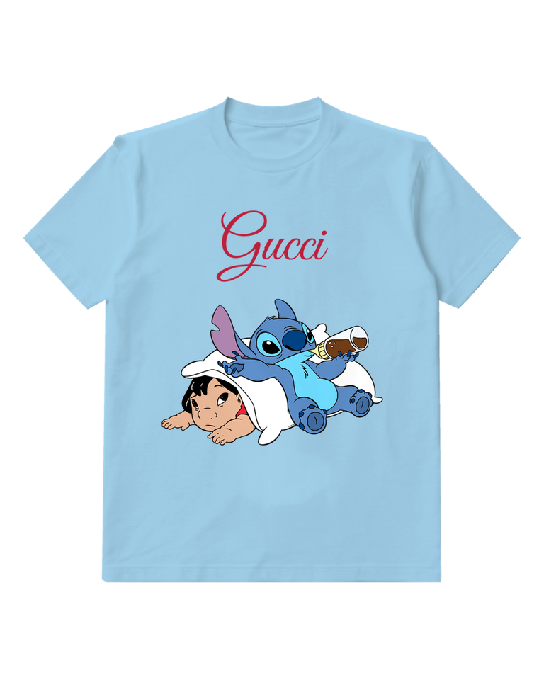 Sky Blue Stitch And Lilo Playful Cuddling Graphic T-Shirt - front product view