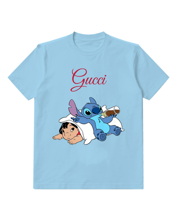 Sky Blue Stitch And Lilo Playful Cuddling Graphic T-Shirt - front product view